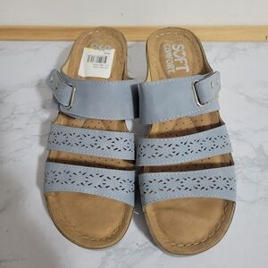Soft Comfort "Amarilis" Light Blue Slip-On Wedge Heel Sandals, Size 10. NEW